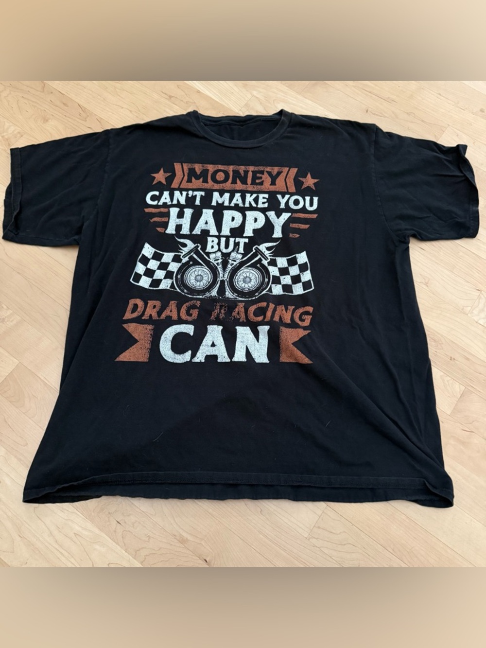 Black Graphic Tee - Money Can't Make You Happy Drag Racing